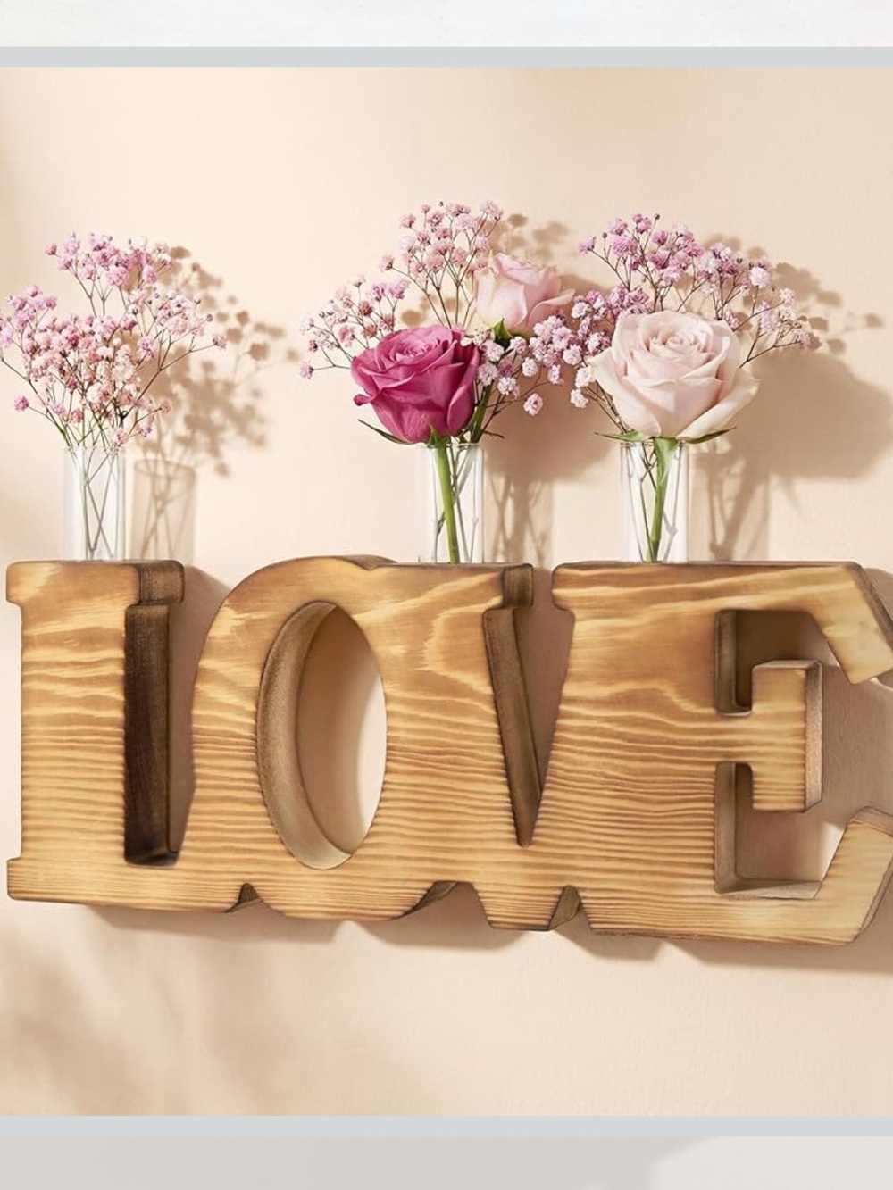 Wooden Love Letter Sign Decor, Stations with Tubes Flower not included